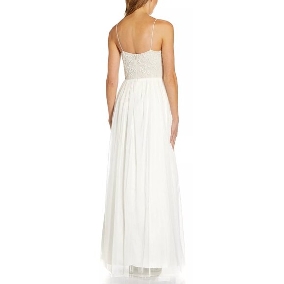 NWT Adrianna Papell Fully Beaded Bodice Tulle Skirt Full Length Gown in White - Picture 5 of 5
